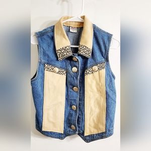 Denim and leopard print vest